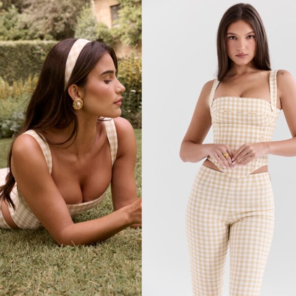 House of CB 'Lottie' & 'Carella' Gingerbread Gingham Capri Set NWT - Picture 3 of 9